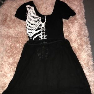 Skeleton Body suit/ Mesh skirt.
